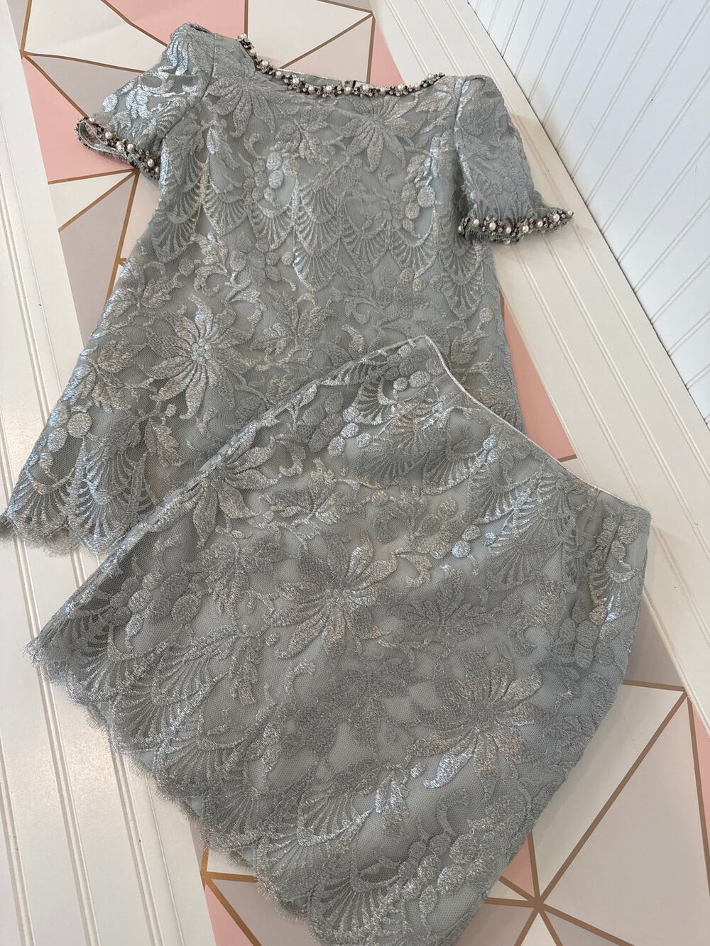 Vintage Mary McFadden Designers Couture Metallic Thread Beaded Set 2-Piece Sz 6